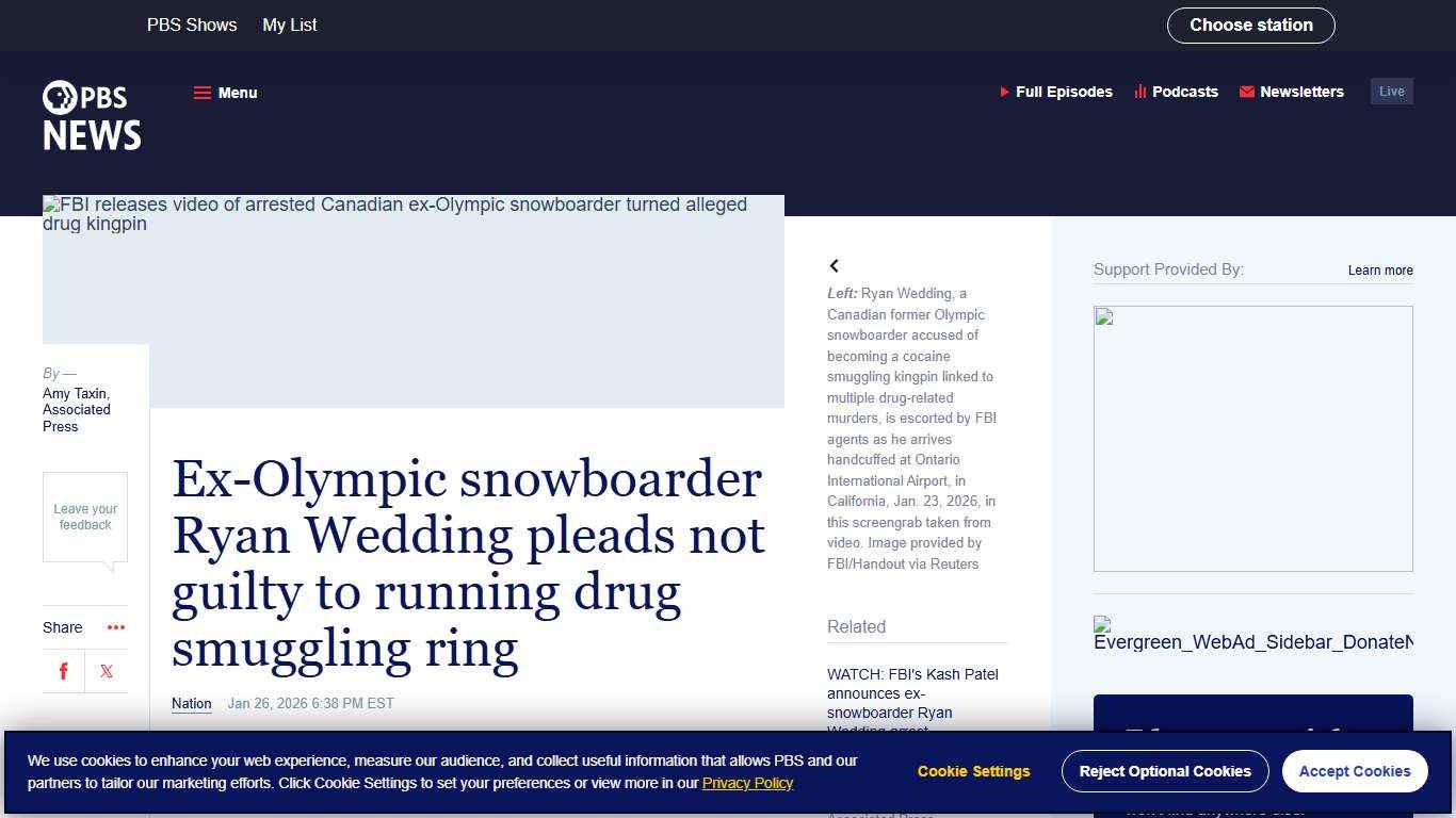 Ex-Olympic snowboarder Ryan Wedding pleads not guilty to running drug smuggling ring PBS News